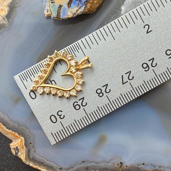 10K Yellow Gold Brown Diamonds Heart Shape Pendant For Women - Picture 7 of 8